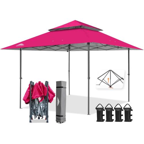 EAGLE PEAK 13x13 Straight Leg Pop Up Canopy Tent Instant Outdoor Canopy Easy Single Person Set up Folding Shelter w/Auto Extending Eaves 169 Square Feet of Shade (Deep Pink)