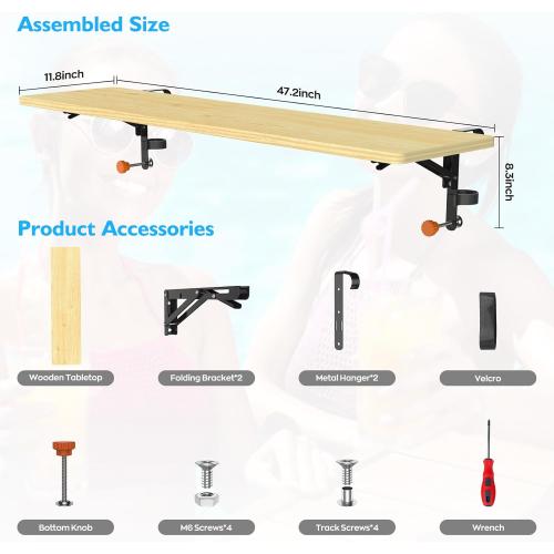 Pool Bar, Above Ground Pool Bar Table, Nordic Pine Foldable Poolside Bar, Swim Up Bar Pool Shelf Fits 3.7 Inch or Less Top Rail, Frame Above Ground Round & Oval Pool Accessories, 47×12in Table Top