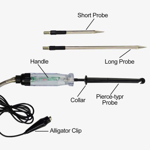 ALLOSUN GK5225 Automotive Wire Piercing DC Voltage Circuit 6V / 12V Hook Probe Tester 59 Inch Cord with LED & Buzzer Indicator, White