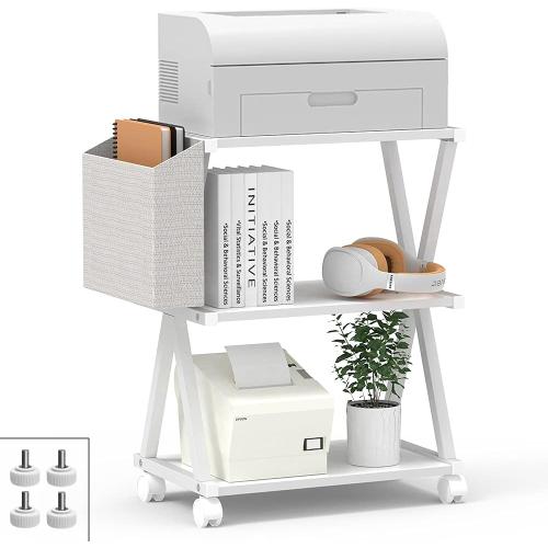 Size 17.3''Lx11''W’x23.2''H Color White VEDECASA White Mobile Printer Stand 3 Tier Wood Shelf Metal Frame Printer Cart with Storage Bag for Home Office Modern Under Desk Table Side Printer Cart with Rolling Caster Wheel