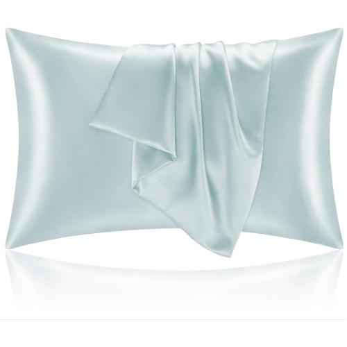 BEDELITE Satin Pillowcase for Hair and Skin, Super Soft and Cooling Similar to Silk Pillow Cases 2 Pack with Envelope Closure, Gift for Women Men(20x26 Standard Size, Stone Blue)