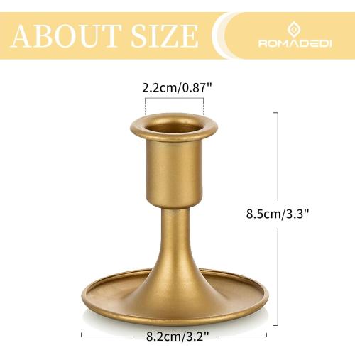 Candlestick Holders Taper Candle Holders, Romadedi Gold Candle Stick Candle Holder for Table Centerpiece, Wedding Reception, Festive Christmas Mantel Decoration or Home Decor, Set of 2