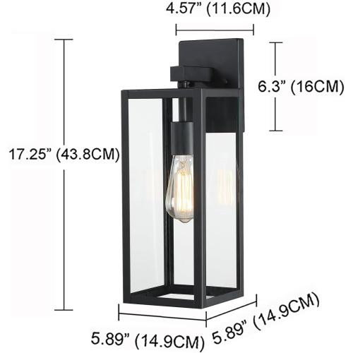 2 Pack Large Outdoor Sconce Lights,18 Inch Outdoor Wall Lantern Light,Exterior Sconce Metal and Glass Large Porch Light, Black Outdoor Lanterns for Front Porch Garage Balcony