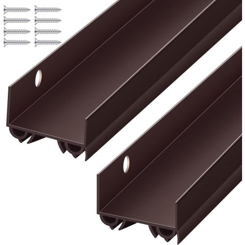 2 Sets Size 3/4x36 Color brown Door Sweep Plastic PVC 1 3/4 x 36 Slide on Bottom Exterior Door Seal Strip for Weather Stripping Draft Stopper (Brown)
