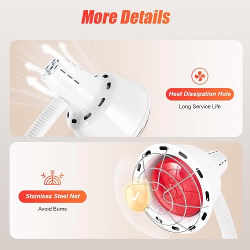 275W NIR Heat Lamp, Infrared Light for Pain and Muscle Soreness, Standing Heat Lamp, 360° Angle Adjustable, Knob On/Off, Temperature Range 0-115 ° C /32-239 ° F