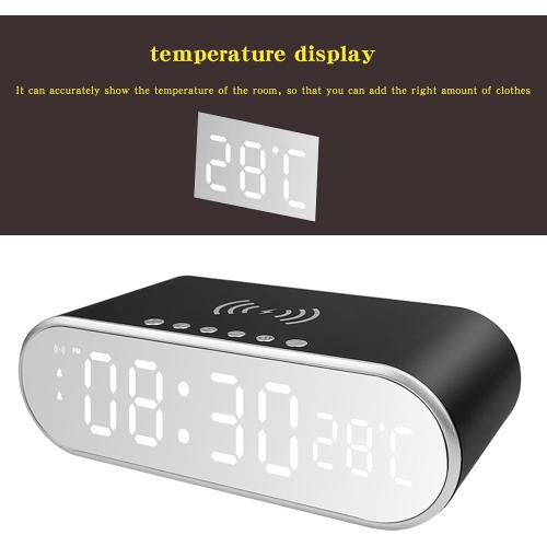 alarm clocks for bedrooms with phone charger，Small digital desktop clock with temperature display，Alarm clock with wireless charging station，Cute alarm clock with iPhone charging dock(White) (black)