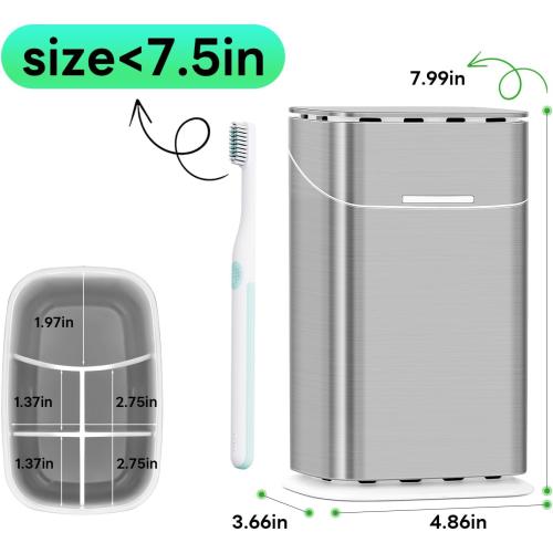 GFWARE Toothbrush Holders with Cover - 5 Slots Tooth Brush Holder for Bathroom, Detachable Bathroom Counter Organizer with Drainage Kids Toothbrush and Toothpaste Holde, Silver