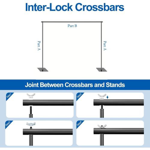 Backdrop Stand, 6.5ft Height 9ft Width Adjustable Photography Background Support Poles with Heavy Duty Flat Base, Photo Metal Steel Pipe and Drape Frame Kit for Parties Birthday Wedding