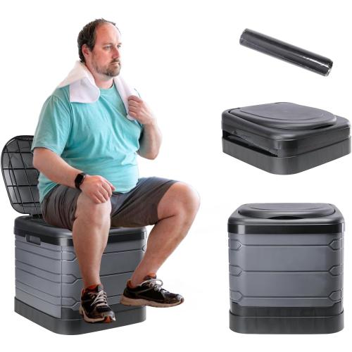 BLACK AND GREY Upgrade XXXL Portable Toilet for Camping, Extra Large Folding Toilet for Adults, Travel Potty for Camping, Hiking, RoadTrip, Car, Tent, Truck Drivers, the Aged