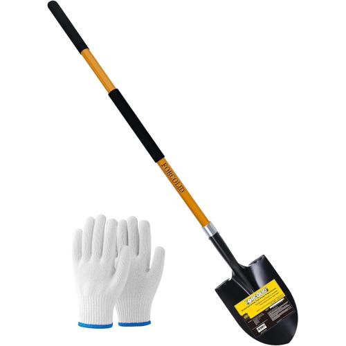 FORCOLID Shovel for Digging, Heavy Duty 57 inch Straight Handled Round Shovel with Non-Slip Tail Cover, Lawn and Yard Tools, Fiberglass Handle(Orange)