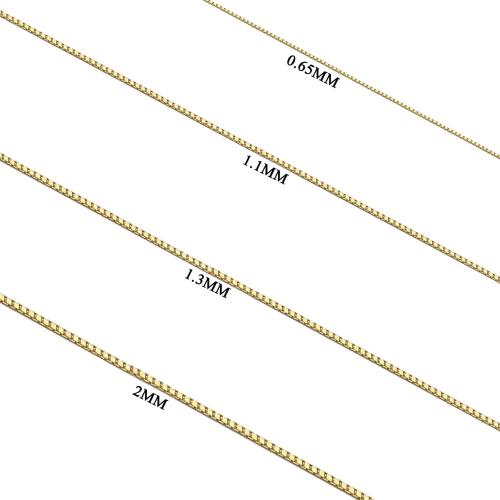 14k Real Yellow/White Gold Solid Box Link Chain Necklace with Lobster Claw Clasp, Jewelry Gift for Women or Men