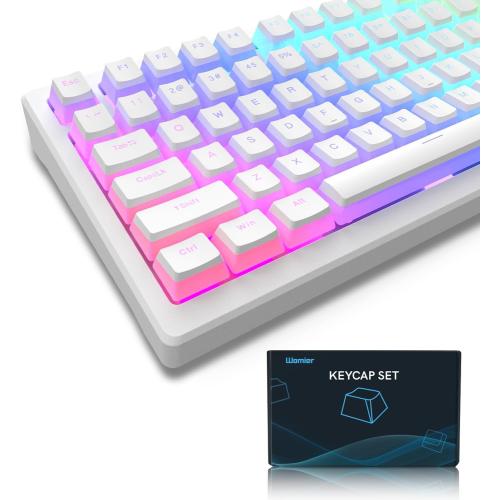 Womier Pudding Keycaps, PBT Shine Through Keycaps 165 Keys Set Custom Key caps Set OEM Profile, Universal Compatiability for 100%, 75%, 65%, 60% Keyboard-White