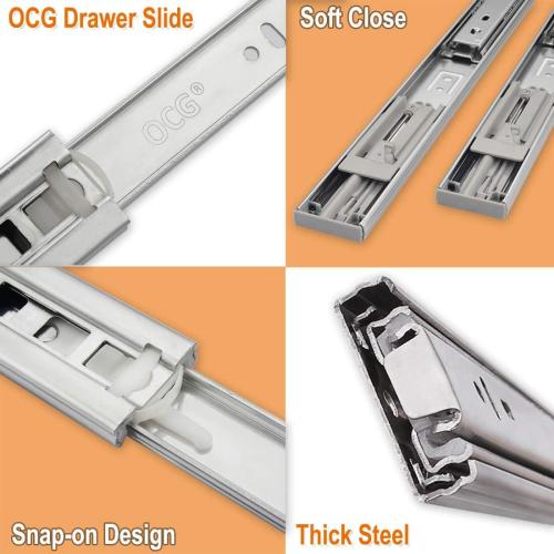 Soft Close Drawer Slides 18 Inch (1 Pair), OCG Full Extension Ball Bearing Side Mount Drawer Slides for Cabinets with Face Frame, with Rear Mounting Brackets