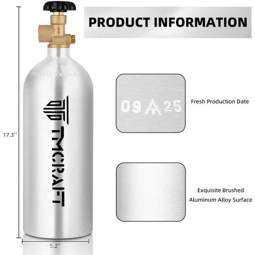 15 Cu.Ft DOT Nitrogen Cylinder, Aluminum Alloy, CGA-580 Valve | High-Strength Aluminum Alloy 6061-T6, Safety Certified with DOT, Brushed Surface with Production Fresh Date (Ships Empty)