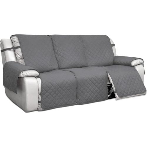 PureFit Water Resistant Reversible Sofa Covers for Reclining Sofa - Non Slip Split Recliner Couch Cover for 3 Cushion Couch, Washable Furniture Protector for Kid, Dog (3 Seat, Gray/Light Gray)