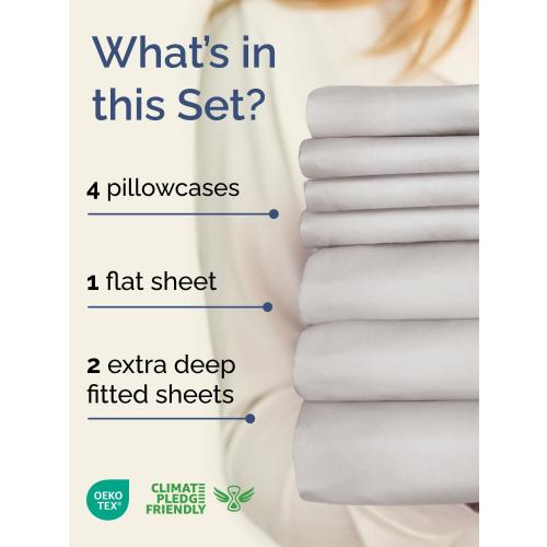 Extra Deep Split King Sheet Set - 7 Piece Breathable and Cooling Sheets - Hotel Luxury Bedding for Women, Men, Kids & Teens - Easy Secure Fit - Soft & Wrinkle Free - Extra Deep Pockets - French Grey