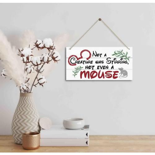 Christmas Door Sign Decor, Not a Creature was Stirring, not Even a Mouse, Winter Seasonal Christmas Wall Art Hanging Wooden Sign Merry Xmas Holiday Decorations for Home Outside Indoor