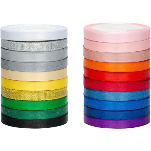 20 Colors 300 Yard Satin Ribbon -18 Silk Ribbon Rolls & 2 Glitter Metallic Ribbon Rolls, 2/5 Wide 15 Yard/Roll, Ribbons Perfect for Crafts, Hair Bows, Gift Wrapping, Wedding Party Decoration and More