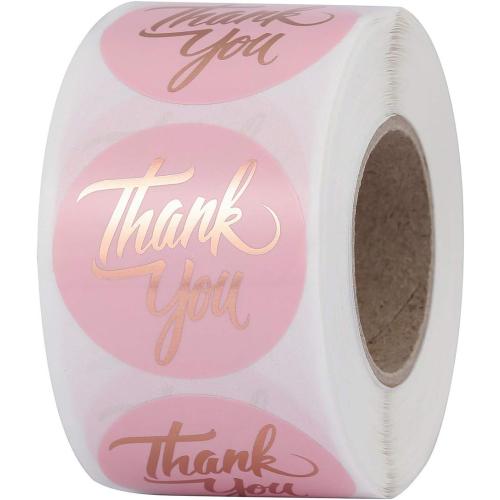 Yoption 1.5 Round Thank You Stickers, 500pcs Pink Mailing Supplies Labels Per Roll, Pink