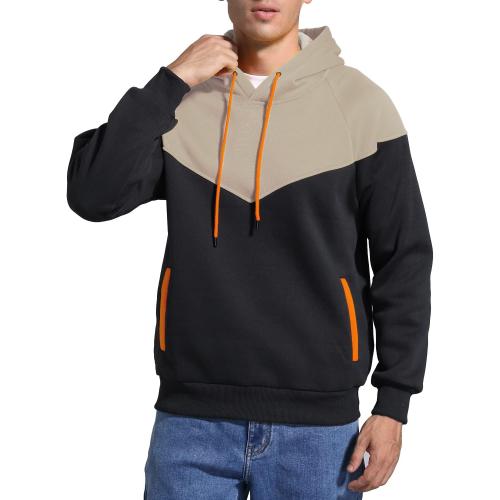 Men's Midweight Fleece Pullover Hoodies Casual Color Block Hooded Sweatshirt with Pockets size small