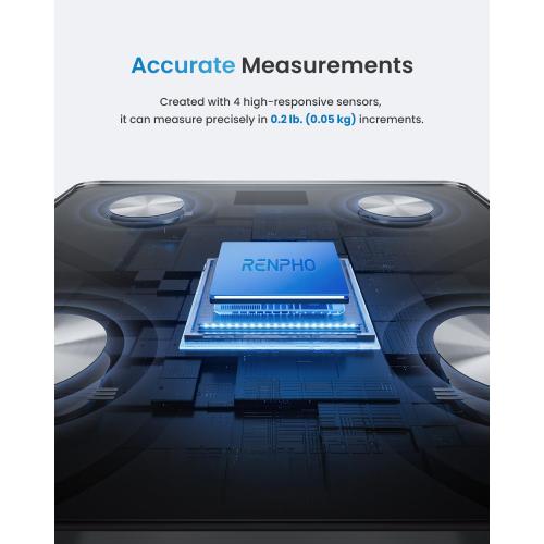 Color Black RENPHO Smart Scale for Body Weight, Digital Bathroom Scale BMI Weighing Bluetooth Body Fat Scale, Body Composition Monitor Health Analyzer with Smartphone App, 400 lbs - Elis 1