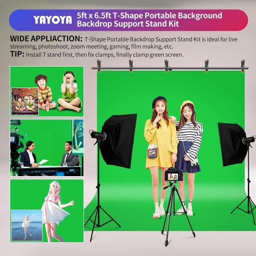 Green Screen Backdrop Kit, 5 x 6.5 ft Portable Chromakey Green Screen with T-Shaped Stand & Carrying Bag & 5 Clamps, Greenscreen Background for Streaming, Gaming, Zoom