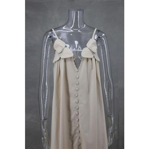 Size L..Recious Womens Sexy Sleeveless Spaghetti Strap V Neck 3D Flowers Button Bodycon Party Clubwear Dress