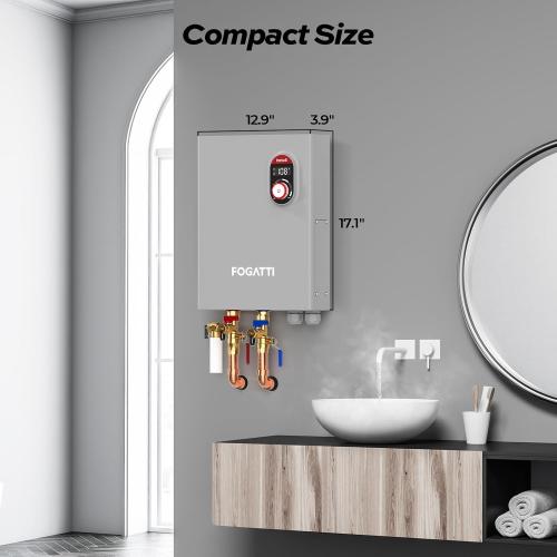 Fogatti 24kW Tankless Water Heater Electric, Up to 6.0 GPM, 240V on Demand Instant Endless Hot Water Heater, with LED Display, ETL Certified, 3-4 Point Uses for Residential Whole House Shower