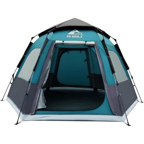 Hewolf 2/3/4 Person Camping Tent - Instant Pop Up Waterproof 2 Doors Tent with Easy Setup | 3-Season Hexagonal Dome Design for Family, Hiking & Traveling