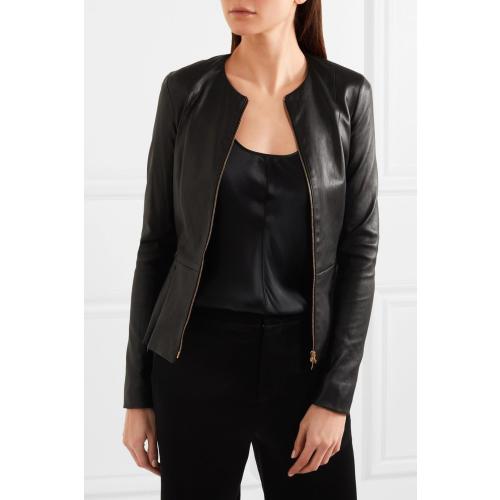 Women's Leather Jacket – Drowned Black Lambskin Biker Peplum Style, Genuine Leather