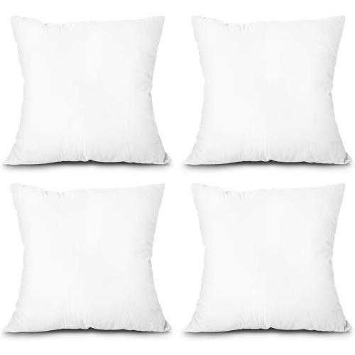 EDOW Throw Pillow Inserts, Set of 4 Lightweight Down Alternative Polyester Pillow, Couch Cushion, Sham Stuffer, Machine Washable. (White, 18x18)