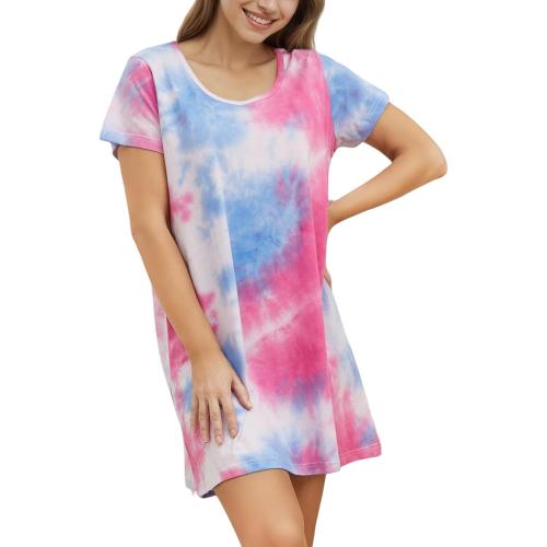 Size M..Inadays Women's Cotton Nightgown Sleepwear Short Sleeves Nightshirt Casual Print Sleepdress Loose Comfy Pajama