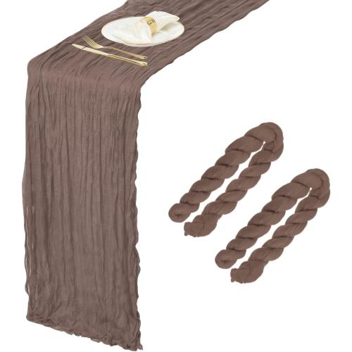uxcell 2 Pcs Mocha Brown Cheesecloth Table Runner 10FT 35.4 x 118 Holiday Table Rustic Runner Romantic Gauze Table Decoration for Wedding Birthday Party