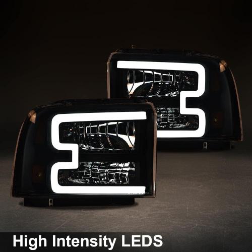 PIT66 LED Headlight Assembly Compatible with 2005-2007 Ford F250 F350 F450 F550 Super Duty /2005 Excursion (Not Fit Sealed Beam Headlight model) Headlamp Clear Lens Black Housing Amber Reflector