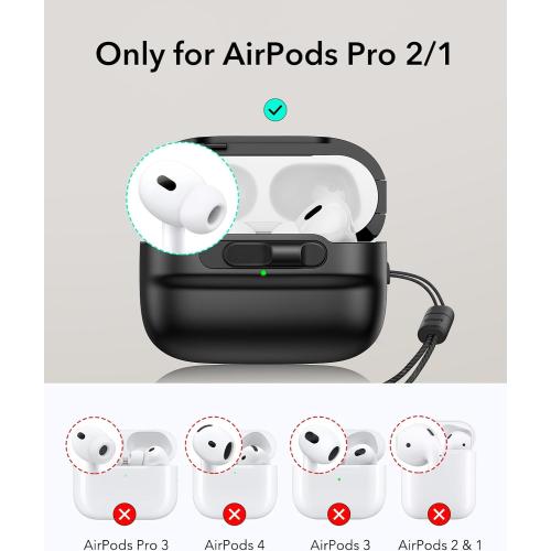 ESR for AirPods Pro Case (2023/2022/2019, 2nd/1st Gen), Compatible with Airpods Pro 2 (USB-C/Lightning Cable), MagSafe Ready, Magnetic Lid Lock, Full Drop Protection Cover with Lanyard, Black