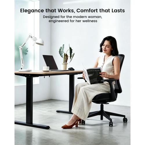 ProtoArc Ergonomic Office Chair – Flexer Mesh Couputer Chair for Women, Foam Sliding Seat, 125° Recline, Home Desk Chairs for Small Spaces, Stylish & Comfortable – Black