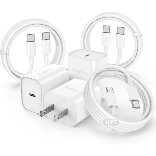 Fast Charger for iPhone 17 16 15 Charger 3Pack, 6 6 10ft USB-C to USBC Cable Cord &20W Type C Block Fast Charging for iPhone 17/16/15 Pro Max,Pro,Plus,16e,17 Air, iPad Pro/Air/Mini