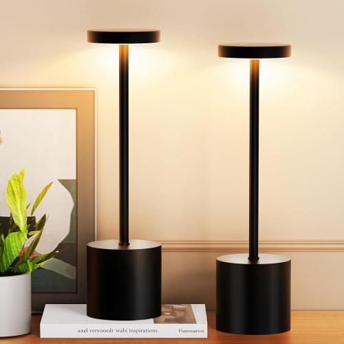 Cordless Table Lamp – 2 Pack Rechargeable Table Lamps, 5000mAh Battery Operated Lamp with 3-Color Dimmable Light, Outdoor Table Lamp for Bedroom, Restaurant, Patio, Home Décor (Black)