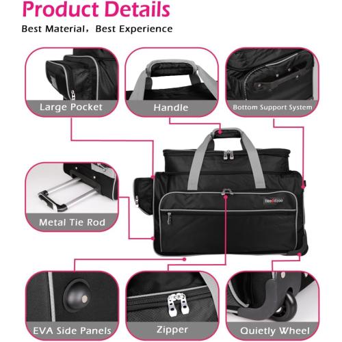 Dance Bag with Garment Rack,23inch Dance Competition Garment Bags with Clothes Rack,Suitcase,Rolling Duffle for Travel, Wheeled Drop-Bottom Upright Luggage Closet Suitcase(Expand-Grey)