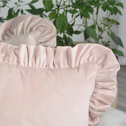 Velvet Ruffle Throw Pillow Covers Couch, Set of 2 Decorative Pillowcases with Ruffles 12x20 Inch Solid Color Shabby Chic Farmhouse Cushion Cover for Living Room Sofa Bed, Copper