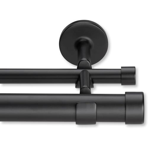 Cambria® Designer Series - Premium 4.5 foot Custom Double Curtain Rod - 1-1/8 inch Large Diameter - Non-Adjustable for a Seamless Look - Premium Designer Brackets and End Caps - Satin Black Finish