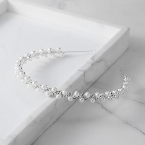 SWEETV Pearl Bridal Headband Handmade Wedding Headbands for Women Silver Rhinestone Hair Band Bridal Headpieces for Wedding Hair Jewelry Accessories