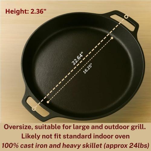Large Cast Iron Skillet 20 Inch, Pre Seasoned Cast Iron Skillet for Cooking & Frying – XL Heavy Duty Pan with Dual Handles – Ideal for Grill, Oven, Stove, Campfire Use