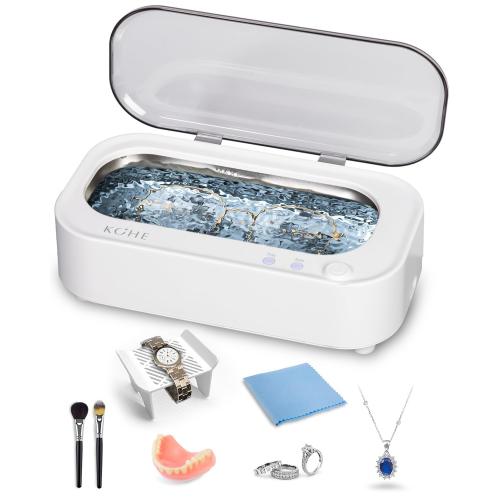 Jewelry Cleaner Machine - 48Khz Silver Cleaner Machine for Eye Glasses, Ring, Earring, Necklaces, Watch Strap, Makeup Brush, 304 Stainless Steel Tank with 12OZ