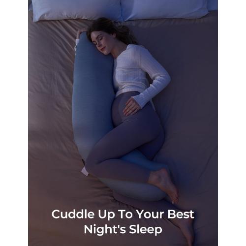 Momcozy J-Shaped Pregnancy Pillow for Sleeping with Cooling Cover, Side Sleeper Support for Belly, Hip & Leg, Deep Grey