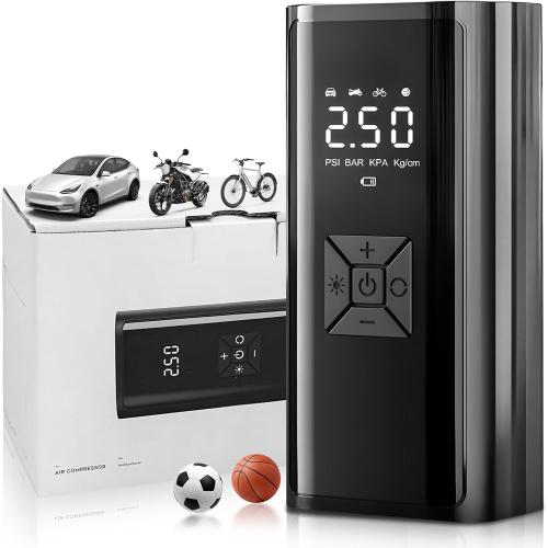 Tire Inflator Portable Air Compressor, 150PSI Electric Tire Pump with Digital Pressure Gauge LED Light, 12V DC Multifunctional Smart Air Pump for Cars Motorcycles Bikes Balls