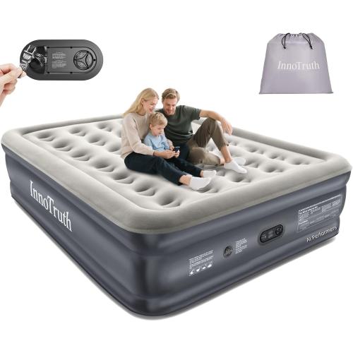InnoTruth Air Mattress Queen with Built in Pump, Inflatable Mattress Blow up Mattress, Family Choice Award, 18 Colchones Inflables Air Bed for Guest & Home, Ideal for Camping, 650lbs,