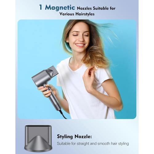 Hair Dryer, 160000 RPM High Speed 200 Million Ionic Blow Dryer, Professional Hair Blow Dryer with Diffuser and Nozzle for Home, Travel & Salon Use, 120V