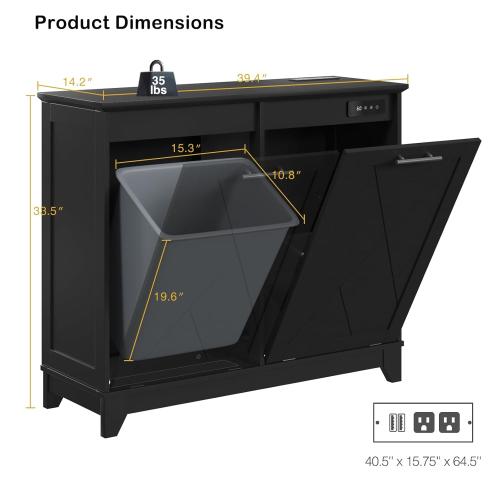 Color Black Double Tilt Out Trash Can Cabinet, 10 * 2 Gallon Garbage Trash Bin with Negative Ion and Deodorizing Function, Dog-Proof Storage Cabinet for Hidden Bathroom Laundry Hamper, Black