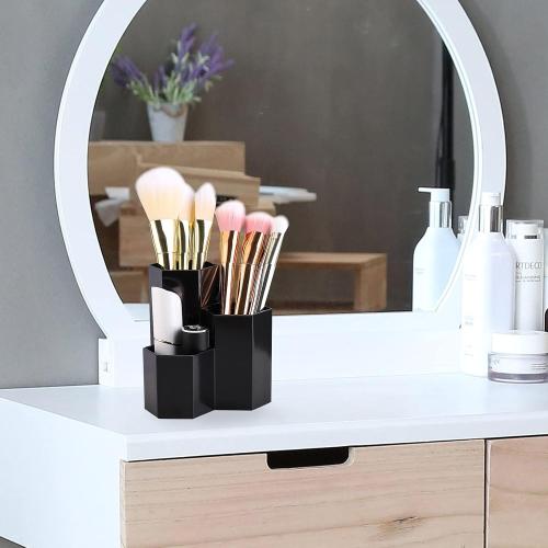 LoveBB Makeup Brush Holder Organizer, 3 Slot Plastic Cosmetics Brushes Pen Storage Solution, Black
